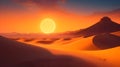 Sun setting over the vast desert, creating a serene glow.