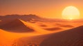 Sun setting over the vast desert, creating a serene glow.