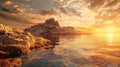 Sun Setting Over Water and Rocks Royalty Free Stock Photo