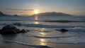 Sun setting over wet sand as the tide ebbs out on a late afternoon beach view,generative ai Royalty Free Stock Photo