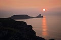 Sun Setting over Worms Head, Rhossili The Gower, South Wales Royalty Free Stock Photo