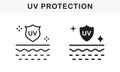 Sun Shield for Protection Skin of UV Rays Line and Silhouette Black Icon Set. Skin Care and SPF Cream. Block Solar Light