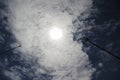 The sun shines through Altocumulus clouds with a clear blue sky background in the midday.