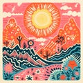 Sunny Mountains: Psychedelic Mexican Folklore-inspired Tile Design