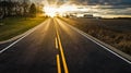 Bright sunny sunset over rural road