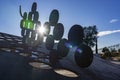 The sun shines through the grapes, made of steel at a bodega near Valencia, Spain Royalty Free Stock Photo