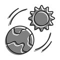 Sun shines on planet Earth linear icon. Changing seasons on planet. Global warming. Increase in ambient temperature. Simple black