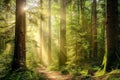 Sun Shines Through Trees in Forest Royalty Free Stock Photo