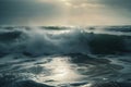 the sun is shining through the clouds over the ocean waves and the ocean floor is covered in foamy water and foamy waves, as the Royalty Free Stock Photo