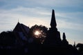 Sun Shining Through the Foliage with Pagoda Ruins Silhouette, Wat Phra Si Sanphet and Old Royal Palace, Ayutthaya, Thailand