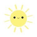 Sun shining icon. Cute cartoon funny smiling character. Kawaii face. Hello summer. Baby collection. Pastel color. Flat design.