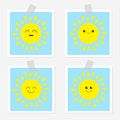 Sun shining icon set. Kawaii face with emotions. Royalty Free Stock Photo