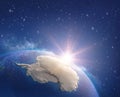 Sun shining over Antarctica from space Royalty Free Stock Photo