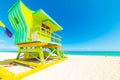 Sun shining over a colorful lifeguard tower in Miami Beach Royalty Free Stock Photo