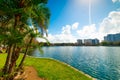 Sun shining over Lake Eola park in Orlando Royalty Free Stock Photo