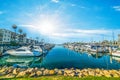 Sun shining over Oceanside harbor