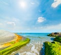 Sun shining over Orri beach in springtime Royalty Free Stock Photo