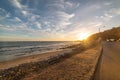 Sun shining over Pacific Coast Highway in Malibu at sunset Royalty Free Stock Photo