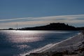 Sun shining on the sea at the Siesta beach in Antibes