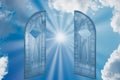 Sun shining on sky through open door Royalty Free Stock Photo