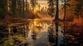 Impressionist-landscapes: Sunrise Over Forest Lake Wallpaper
