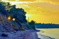 Colorful sunrise skies Chalkidiki beach at sunrise Aegean Sea Greece