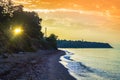 Colorful sunrise skies Chalkidiki beach at sunrise Aegean Sea Greece