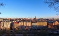 Sun shining on the vibrant buildings of the Stockholm skyline, Norrmalm, Sweden.