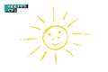 The sun shining yellow smiles, joy. Vector children`s drawing. Object isolated on a light background. Royalty Free Stock Photo