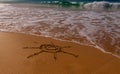 Sun Sign Drawn On Sand Of Beach