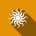 Sun-sign icon with long shadow. Royalty Free Stock Photo