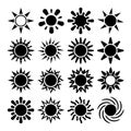 Sun silhouette icons, abstract graphic solar vector symbols