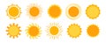 Sun simple yellow set solar summer shine symbol with sunbeams collection holiday vector design