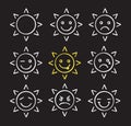 Sun smiles chalk icons set Royalty Free Stock Photo