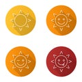 Sun smiles flat linear long shadow icons set Royalty Free Stock Photo