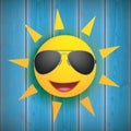 Sun Smiley Sunglasses Wooden Background