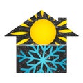 Sun and snowflake house vector