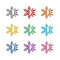 Sun snowflake sign icon isolated on white background. Set icons colorful Royalty Free Stock Photo