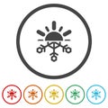 Sun snowflake sign. Set icons in color circle buttons Royalty Free Stock Photo