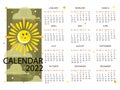 Sun. Solar calendar 2022. Vector calendar template for planners notebook, business project