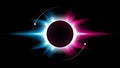 Sun Solar Eclipse Pink And Blue Fire Dark Background Vector Moon Design Space Science Glow Light Royalty Free Stock Photo