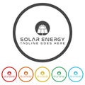 Sun solar energy logo design template. Set icons in color circle buttons Royalty Free Stock Photo