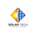Sun solar energy logo design template. solar tech logo design