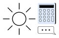 Sun icon with calculator and speech bubble representing energy calculation discussion concept Royalty Free Stock Photo