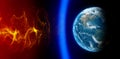 Sun and solar storm, Earth\'s magnetic field, Earth and solar wind, flow of particles