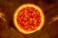 Sun surface with Solar flares. 3d illustration of Sun and space. Global warming concept. Royalty Free Stock Photo