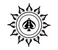Sun with spades symbol, tattoo, black and white, isolated.