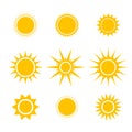 Sun or star cartoon vector icons set for emoji or emoticons elements in smartphone video or messenger chat application