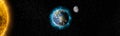 Sun star and planet earth and moon in space front view. Cosmic background.Solar system.Elements of this image furnished by NASA Royalty Free Stock Photo