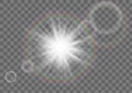 Sun Star Sparkle With Lens Flare Effect On Transparent Background. Royalty Free Stock Photo